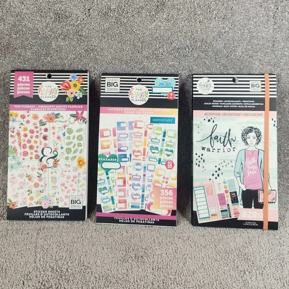 The Happy Planner Sticker Book Bundle‎ Floral Layered Boxes Faith Warrior 3pk